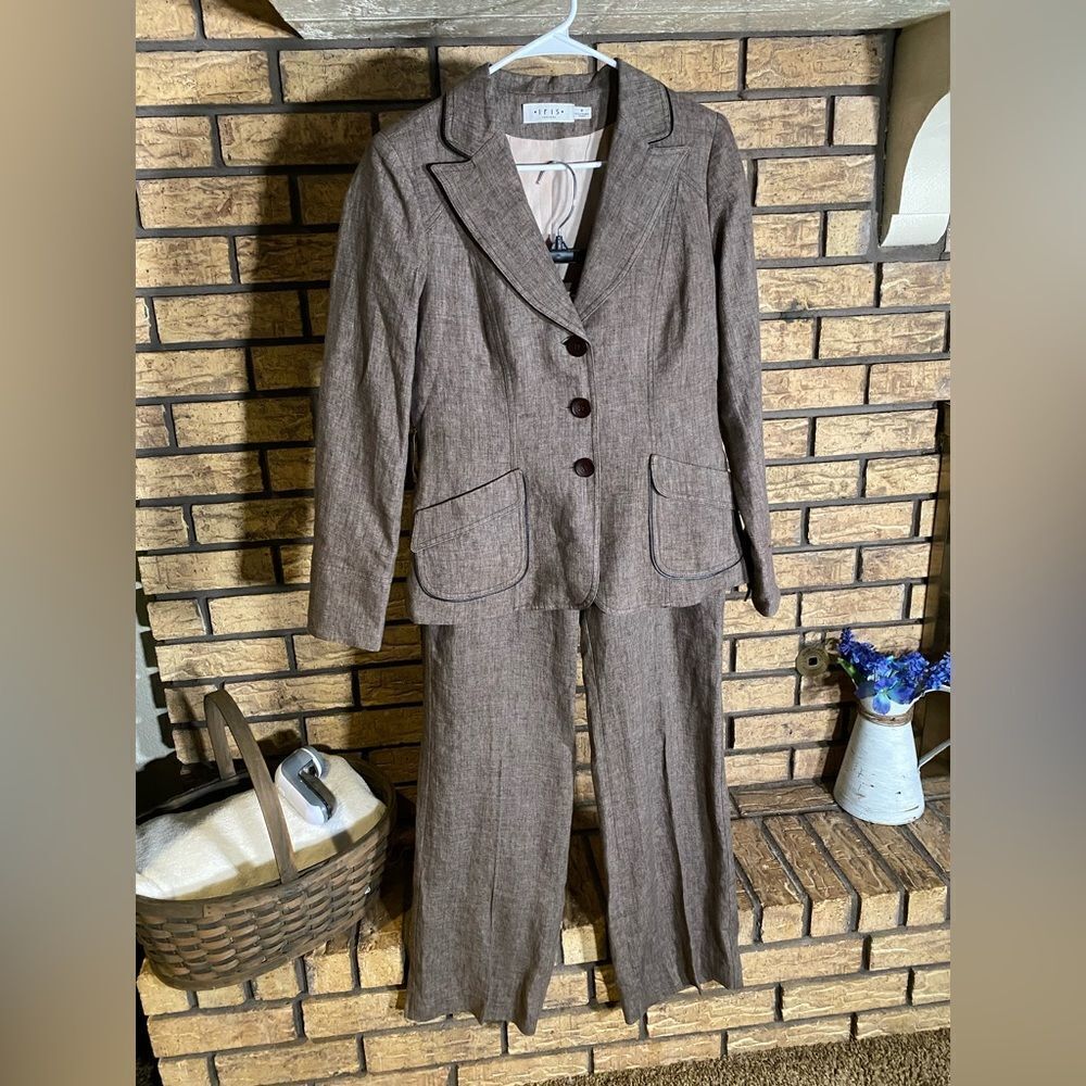 Iris‎ setlakwe 100% linen brown pants suit